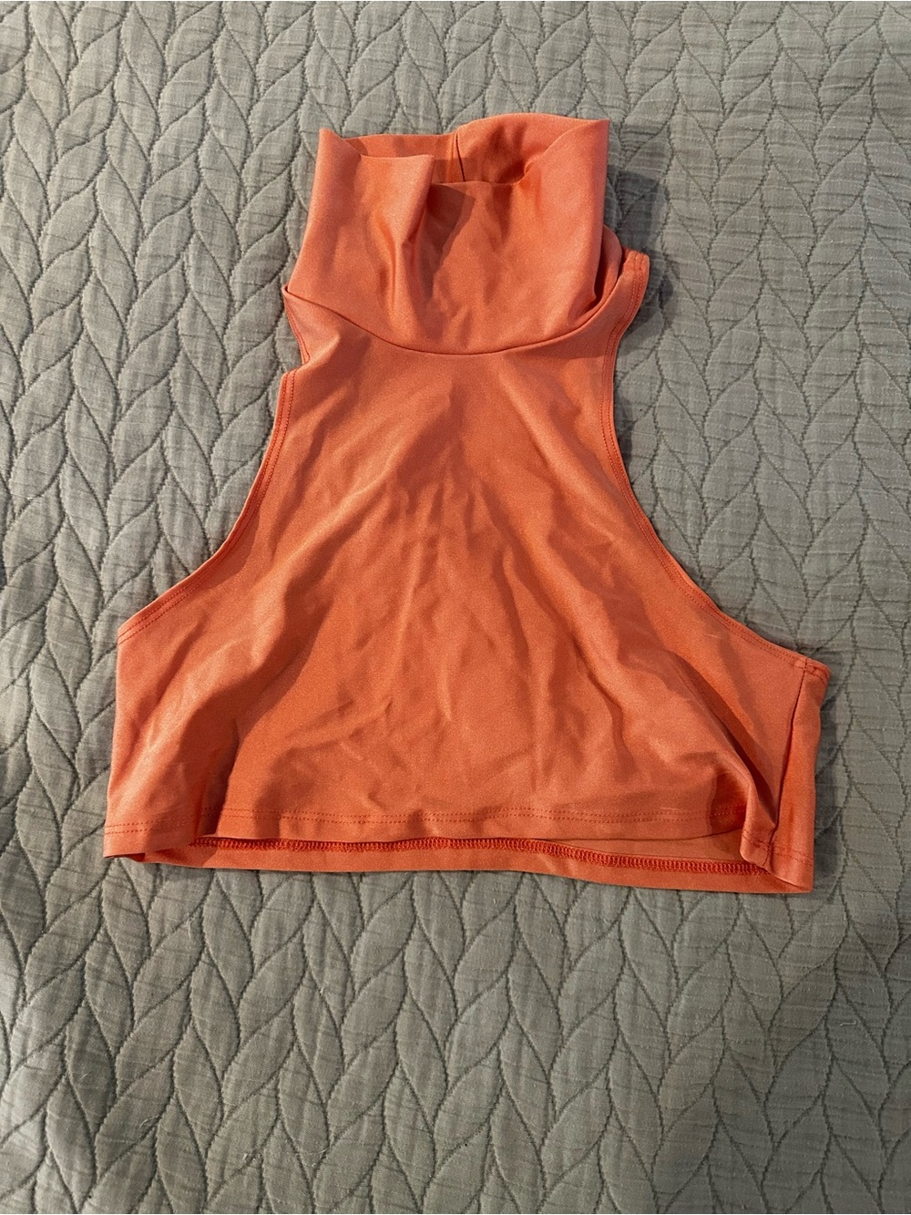 Laina Rauma Peach Sleeveless Mock Neck Crop Top